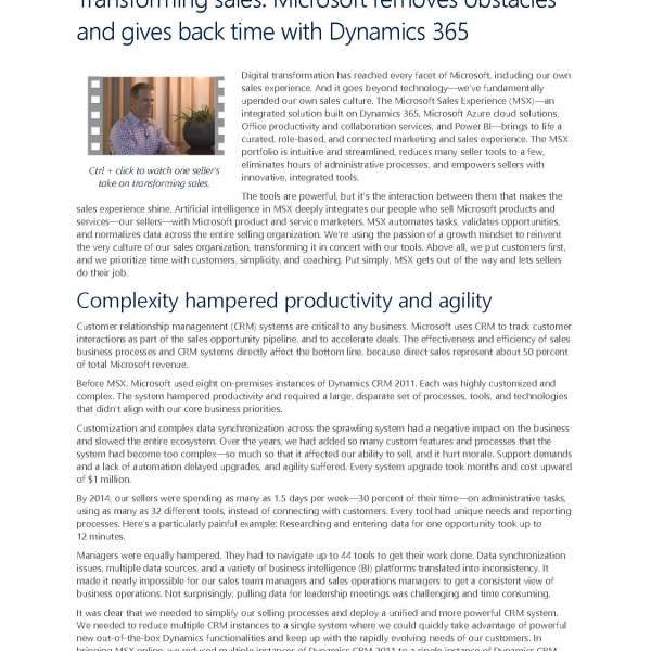 Transforming sales: Microsoft removes obstacles and gives back time with Dynamics 365