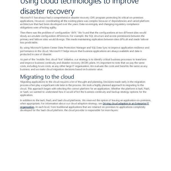Using cloud technologies to improve disaster recovery