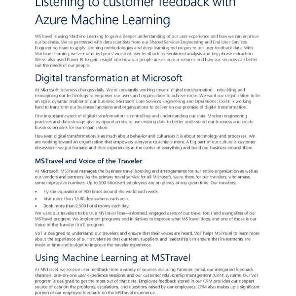 Listening to customer feedback with Azure Machine Learning