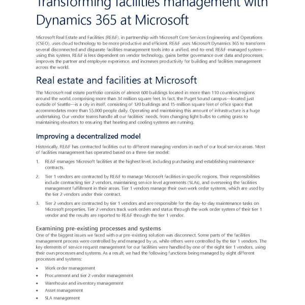 Transforming facilities management with Dynamics 365 at Microsoft