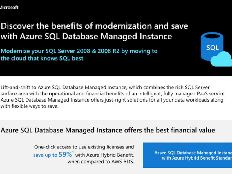 Discover the benefits of modernization and save with Azure SQL Database Managed Instance